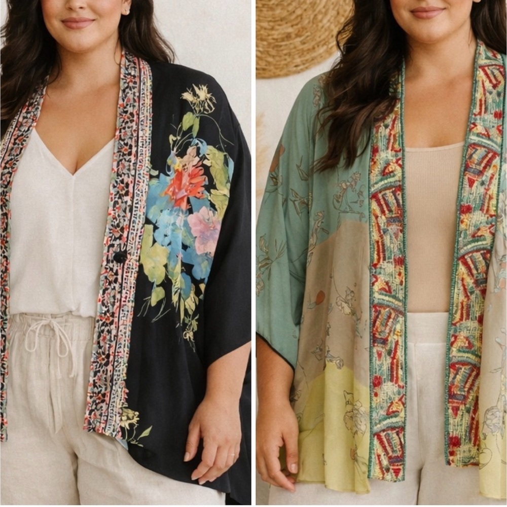 Johnny Was Reversible Fuska Kimono Black Floral Embroidered Boho Cardigan - Picture 8 of 8
